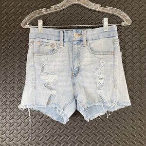 Aero High Rise Curvy Midi 3" Light Blue Distressed Jean‎ Shorts Women's Size 4